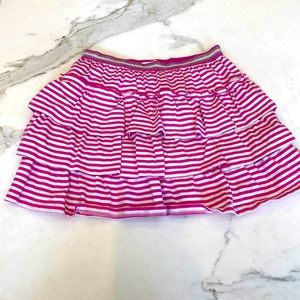 Mini Boden Jersey Ruffle skirt, girls size 8-9 pink and white stripes
